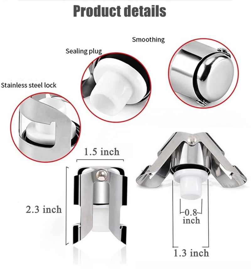 MIUVA 3 Pack Reusable Champagne Stoppers, Stainless Steel Wine Sparkling Bottle Cork Set with a Built In Sealing Plug,Sealer for Cava, Prosecco (Silver) - Image 2